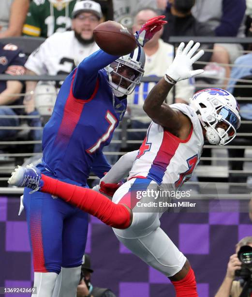 Trevon Diggs of the Dallas Cowboys and NFC has his pass broken up by his brother Stefon Diggs of the Buffalo Bills and AFC in the first half of the...