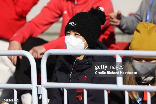 Chinese tennis player Peng Shuai looks on during the Women's Freestyle Skiing Freeski Big Air Final on Day 4 of the Beijing 2022 Winter Olympic Games...