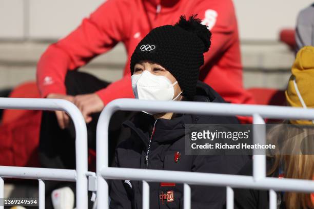 Chinese tennis player Peng Shuai looks on during the Women's Freestyle Skiing Freeski Big Air Final on Day 4 of the Beijing 2022 Winter Olympic Games...