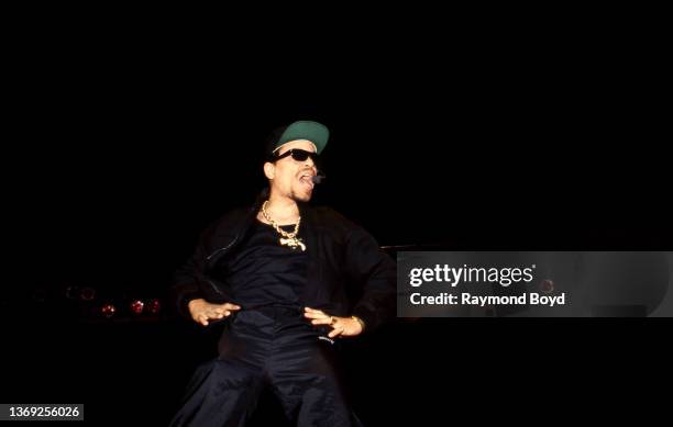 Rapper and actor Ice-T performs at the Genesis Convention Center in Gary, Indiana in December 1989.