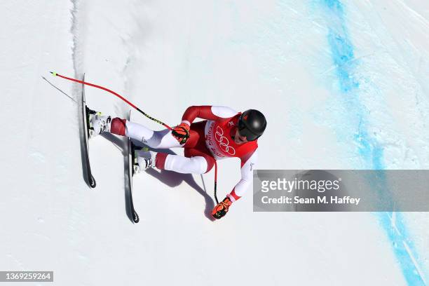 Matthias Mayer of Team Austria skis during the Men's Super-G on day four of the Beijing 2022 Winter Olympic Games at National Alpine Ski Centre on...