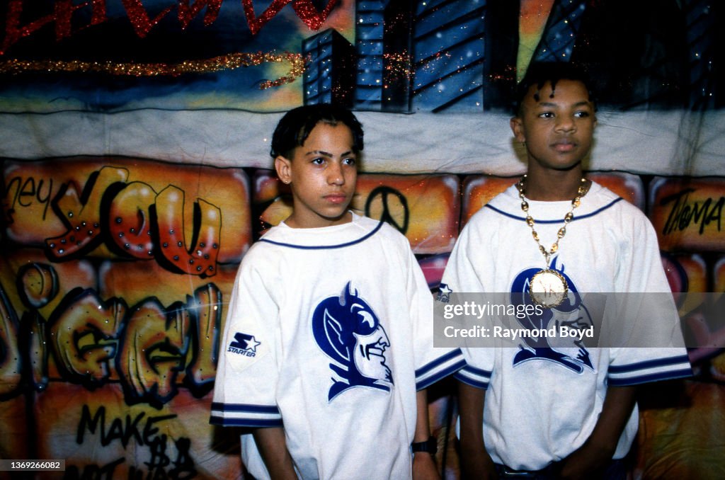Rappers Daddy Mac and Mac Daddy of Kris Kross poses for photos at All Rappers Daddy Mac and Mac Daddy of Kris Kross poses for photos at All