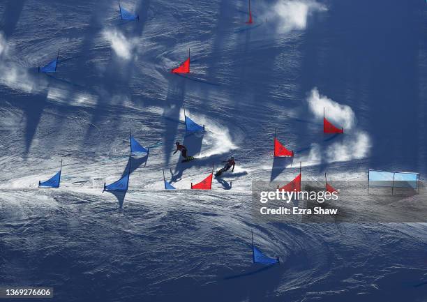 Daniela Ulbing of Team Austria and Ester Ledecka of Team Czech Republic compete during the Women's Parallel Giant Slalom Big Final on Day 4 of the...