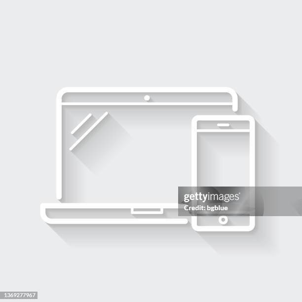 laptop und smartphone. icon mit langem schatten auf leerem hintergrund - flat design - desk organizer stock-grafiken, -clipart, -cartoons und -symbole