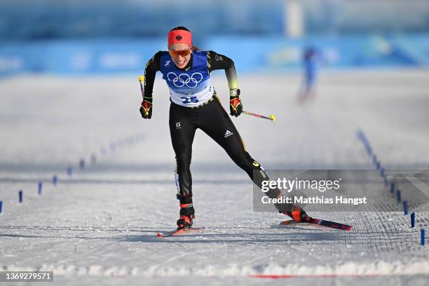 Pia Fink of Team Germany competes during the Women's Cross-Country Sprint Free Qualification on Day 4 of the Beijing 2022 Winter Olympic Games at The...