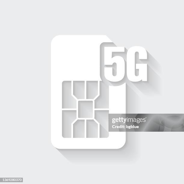 5g sim card. icon with long shadow on blank background - flat design - sim card stock illustrations