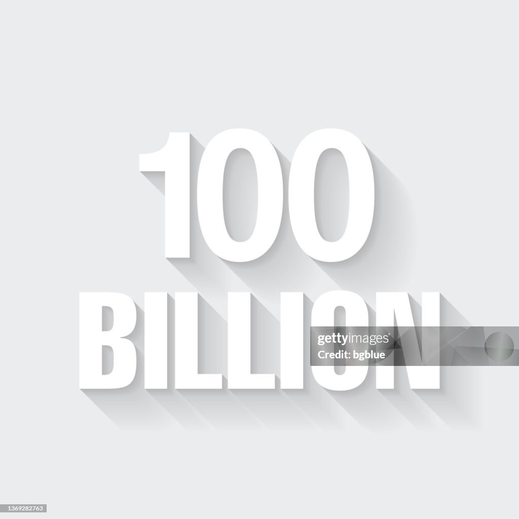 100 Billion. Icon with long shadow on blank background - Flat Design