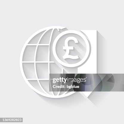 Pound rate decrease. Icon with long shadow on blank background - Flat Design Pound rate decrease. Icon with long shadow on blank background - Flat Design