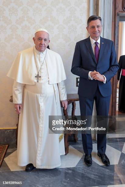 Pope Francis receives the President of the Republic of Slovenia Borut Pahor in audience. Vatican City , February 7th, 2022. RESTRICTED TO EDITORIAL...