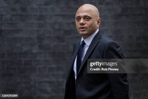 Secretary of State for Health and Social Care Sajid Javid arrives at Downing Street on February 08, 2022 in London, England.