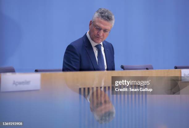 Lothar Wieler, President of the Robert Koch Institute, Germany's main agency for fighting infectious diseases, speaks to the media on February 08,...