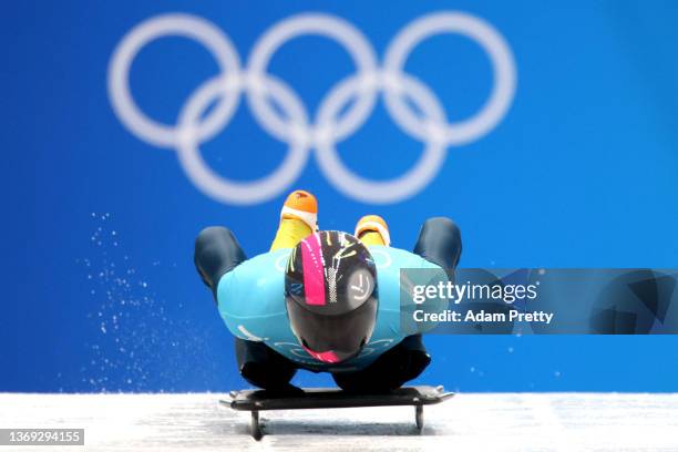 Vladyslav Heraskevych of Team Ukraine slides during the Men's Singles Skeleton Training Run on day four of the Beijing 2022 Winter Olympic Games at...