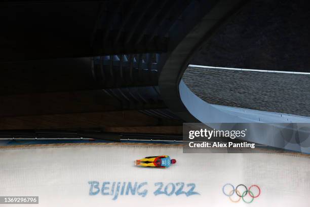 Ander Mirambell of Team Spain slides during the Men's Singles Skeleton Training Run on day four of the Beijing 2022 Winter Olympic Games at National...