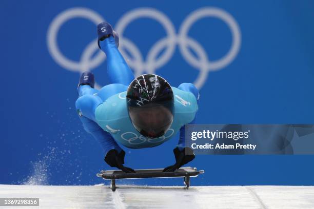 Amedeo Bagnis of Team Italy slides during the Men's Singles Skeleton Training Run on day four of the Beijing 2022 Winter Olympic Games at National...