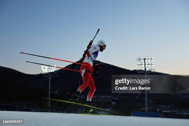 Grzegorz Guzik of Team Poland skis during Men's Biathlon 20km Individual at National Biathlon Centre on February 08, 2022 in Zhangjiakou, China.