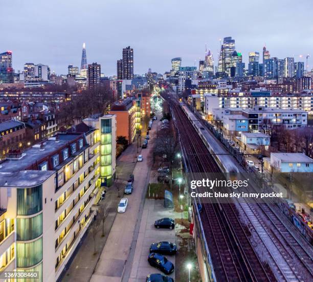 london and the skyline at night from a drone - east london bildbanksfoton och bilder