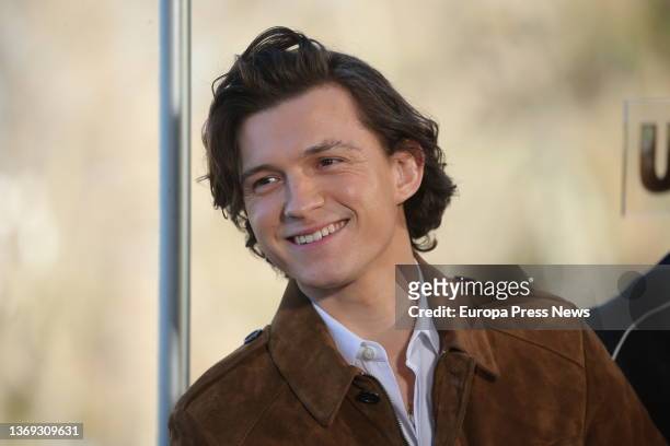 The leading actor Tom Holland, at the photocall of the film 'Uncharted', at the Teatro Real, on February 8 in Madrid, Spain. The film, an adaptation...
