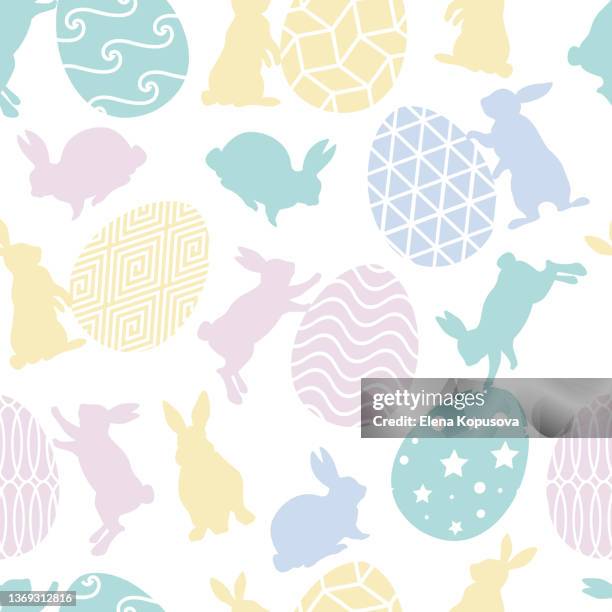 seamless festive easter background of rabbits and easter eggs. graphic vector illustration in eps 10 format. - easter seamless pattern stock illustrations