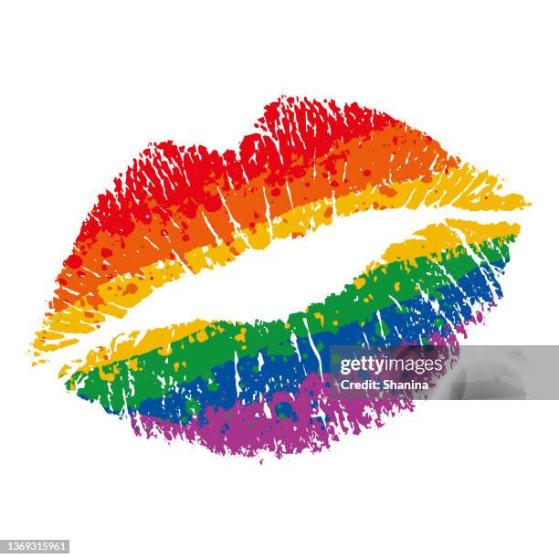 rainbow flag lipstick kiss - lipstick kiss stock illustrations