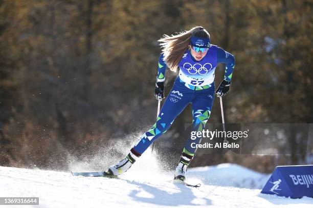 Anja Mandeljc of Team Slovenia competes during the Women's Cross-Country Sprint Free Qualification on Day 4 of the Beijing 2022 Winter Olympic Games...