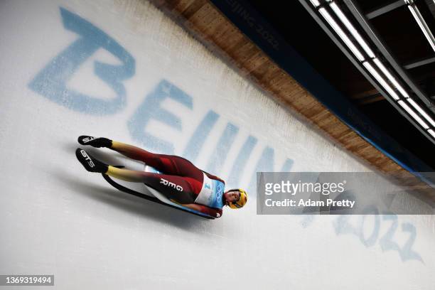 Natalie Geisenberger of Team Germany slides during the Women's Singles Luge Run 3 on day four of the Beijing 2022 Winter Olympic Games at National...