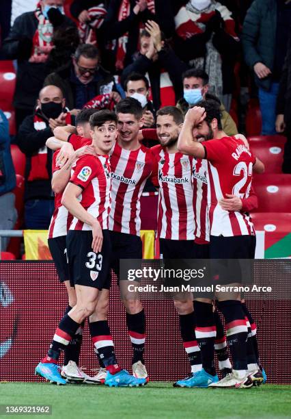 Inigo Martinez of Athletic Club celebrates after scoring his team's second goal during the LaLiga Santander match between Athletic Club and RCD...