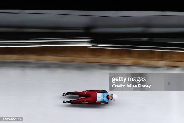 Eliza Tiruma of Team Latvia slides during the Women's Singles Luge Run 3 on day four of the Beijing 2022 Winter Olympic Games at National Sliding...