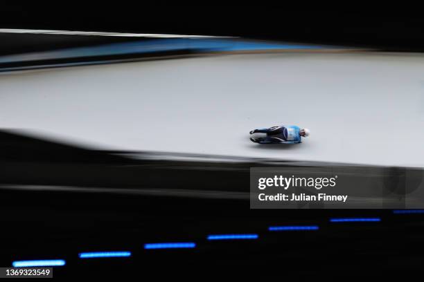 Veronica Maria Ravenna of Team Argentina slides during the Women's Singles Luge Run 3 on day four of the Beijing 2022 Winter Olympic Games at...