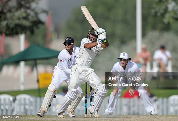 Fawad Alam of Pakistan Cricket Board XI bats during the tour match between England and Pakistan Cricket Board XI at The ICC Global Academy on January...
