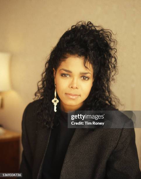 Portrait of American singer and actor Janet Jackson, London, circa 1987.
