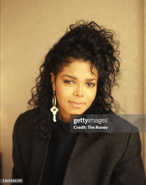 Portrait of American singer and actor Janet Jackson, London, circa 1987.