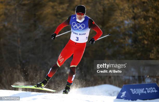 Qiang Wang of Team China competes during the Men's Cross-Country Sprint Free Qualification on Day 4 of the Beijing 2022 Winter Olympic Games at The...