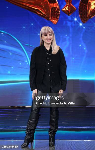 Rosalba Pippa aka Arisa attends the photocall of the tv show "Il Cantante Mascherato" at Auditorium Rai on February 08, 2022 in Rome, Italy.