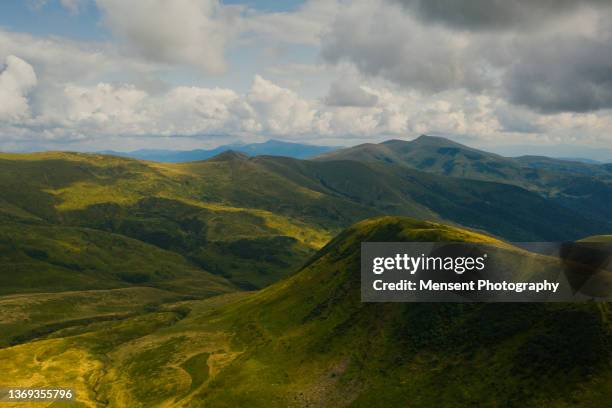 aerial view picture above the dramatic landscape in mountains - ukraine landscape stock-fotos und bilder