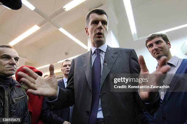 Russian businessman and candidate for Presidential Elections Mikhail Prokhorov meets with supporters and local residents during a public reception on...