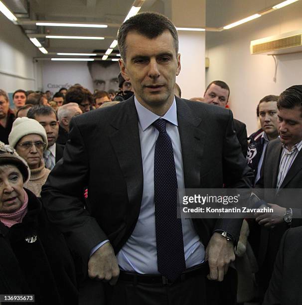 Russian businessman and candidate for Presidential Elections Mikhail Prokhorov meets with supporters and local residents during a public reception on...