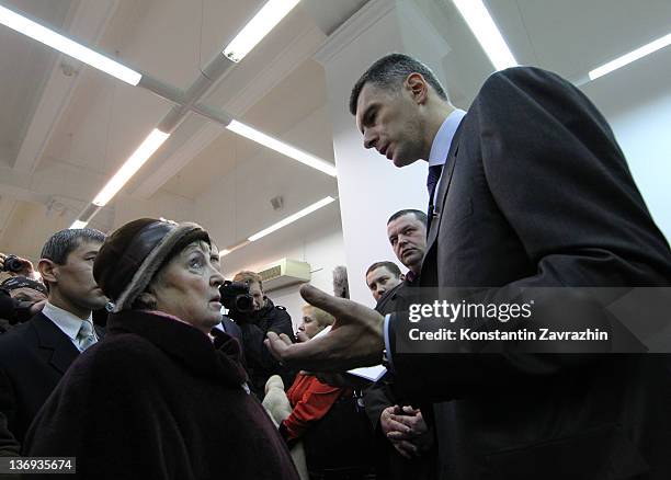 Russian businessman and candidate for Presidential Elections Mikhail Prokhorov meets with supporters and local residents during a public reception on...