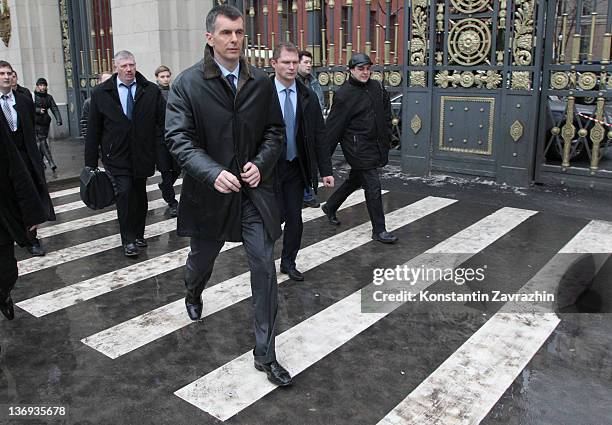 Russian businessman and candidate for Presidential Elections Mikhail Prokhorov after a meeting with supporters and local residents during a public...