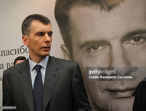 Russian businessman and candidate for Presidential Elections Mikhail Prokhorov meets with supporters and local residents during a public reception on...