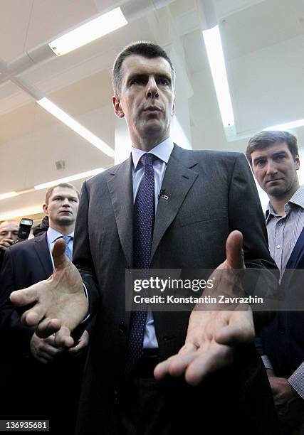 Russian businessman and candidate for Presidential Elections Mikhail Prokhorov meets with supporters and local residents during a public reception on...