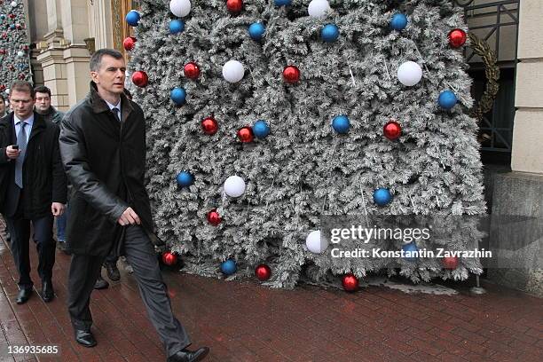 Russian businessman and candidate for Presidential Elections Mikhail Prokhorov after a meeting with supporters and local residents during a public...