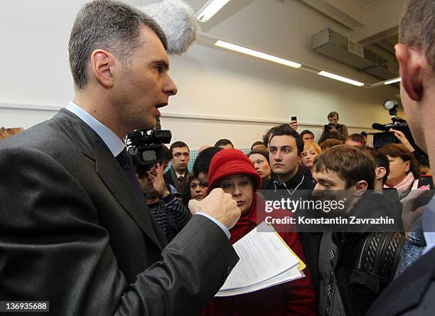 Russian businessman and candidate for Presidential Elections Mikhail Prokhorov meets with supporters and local residents during a public reception on...