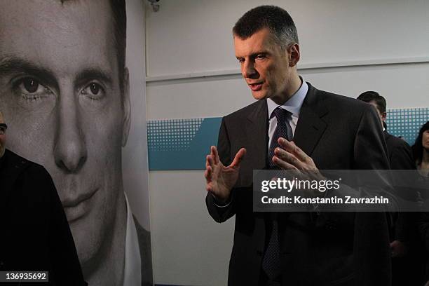 Russian businessman and candidate for Presidential Elections Mikhail Prokhorov meets with supporters and local residents during a public reception on...