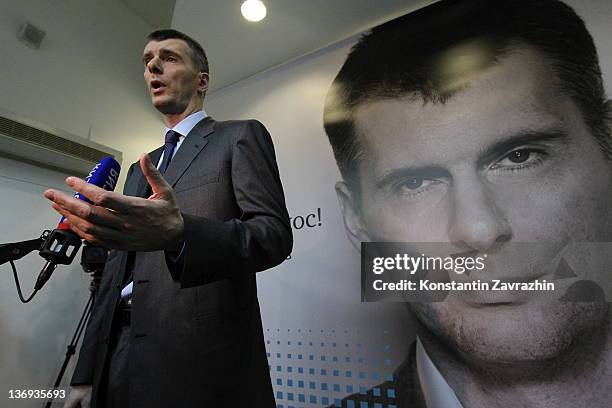 Russian businessman and candidate for Presidential Elections Mikhail Prokhorov meets with supporters and local residents during a public reception on...