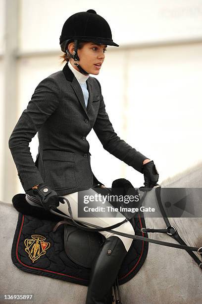 Charlotte Casiraghi looks on after competing in the Voegtli Festhallenvermietung AG Prize, Amateur tour 1,20 m Table A against the clock two...