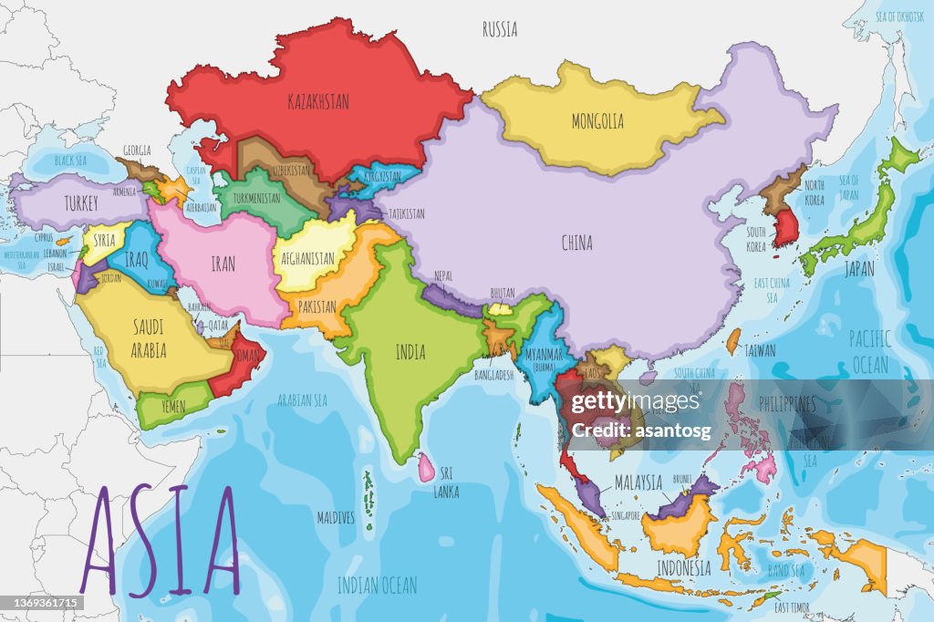 All Asia Map Political Asia Map Vector Illustration With Different Colors For Each ...