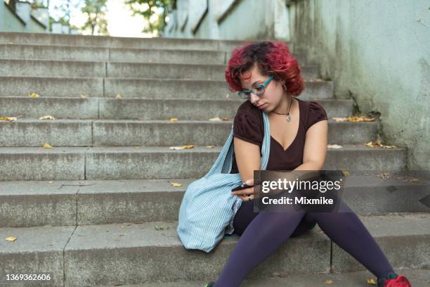 hipster girl feeling lonely - emo girl stock pictures, royalty-free photos & images
