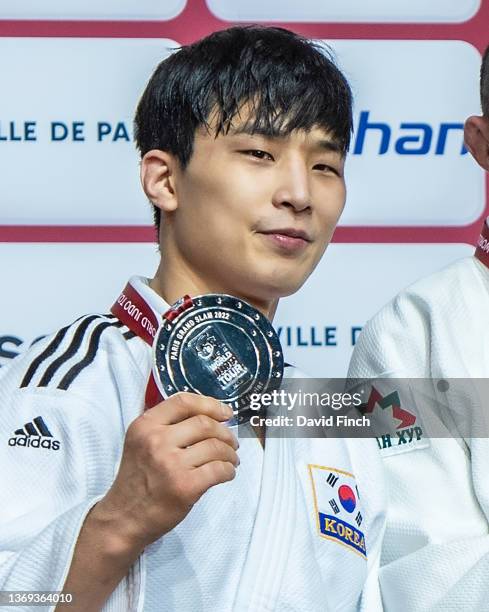 Under 66kg silver medallist, Ba-Ul An of South Korea during day 1 of the 2022 Paris Judo Grand Slam at the Accorhotels Arena on February 5, 2022 in...