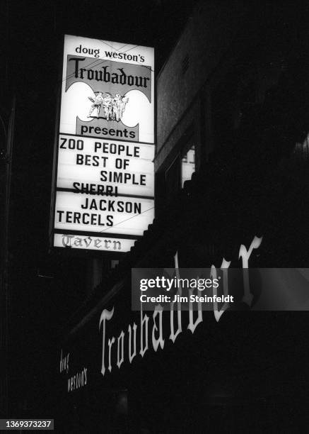 Rock band Zoo People marquee at the Troubadour in Los Angeles, California on August 4, 1997.