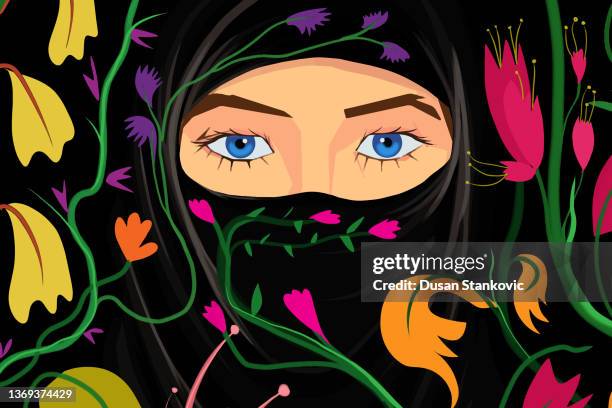 hijab filled with flowers - burka stock illustrations